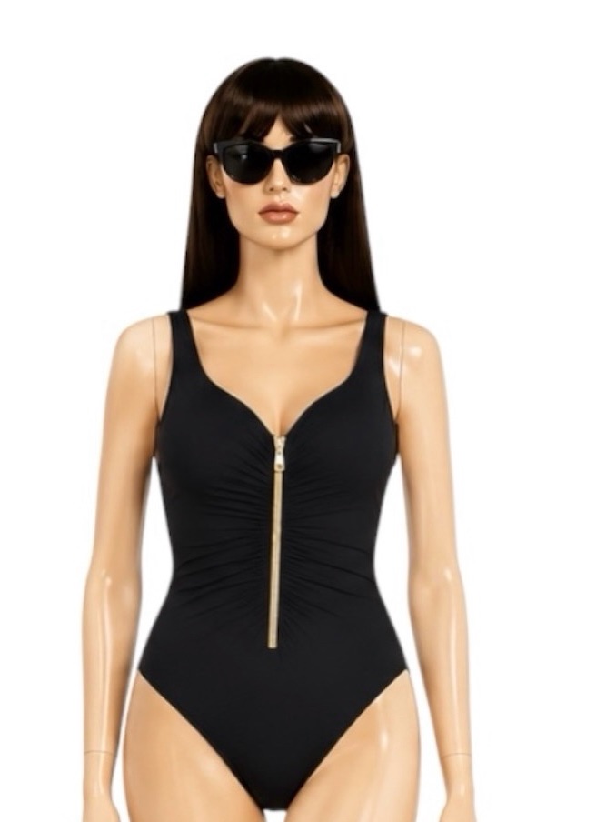Miraclesuit Razzle Dazzle V-Neck Zip Front Swimsuitsz 16 Nw/Hygiene Liner